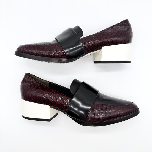 PHILLIP LIM Quinn Heeled Loafer Womens 7 Burgundy Black Croc Embossed Block Luxe - Picture 7 of 12